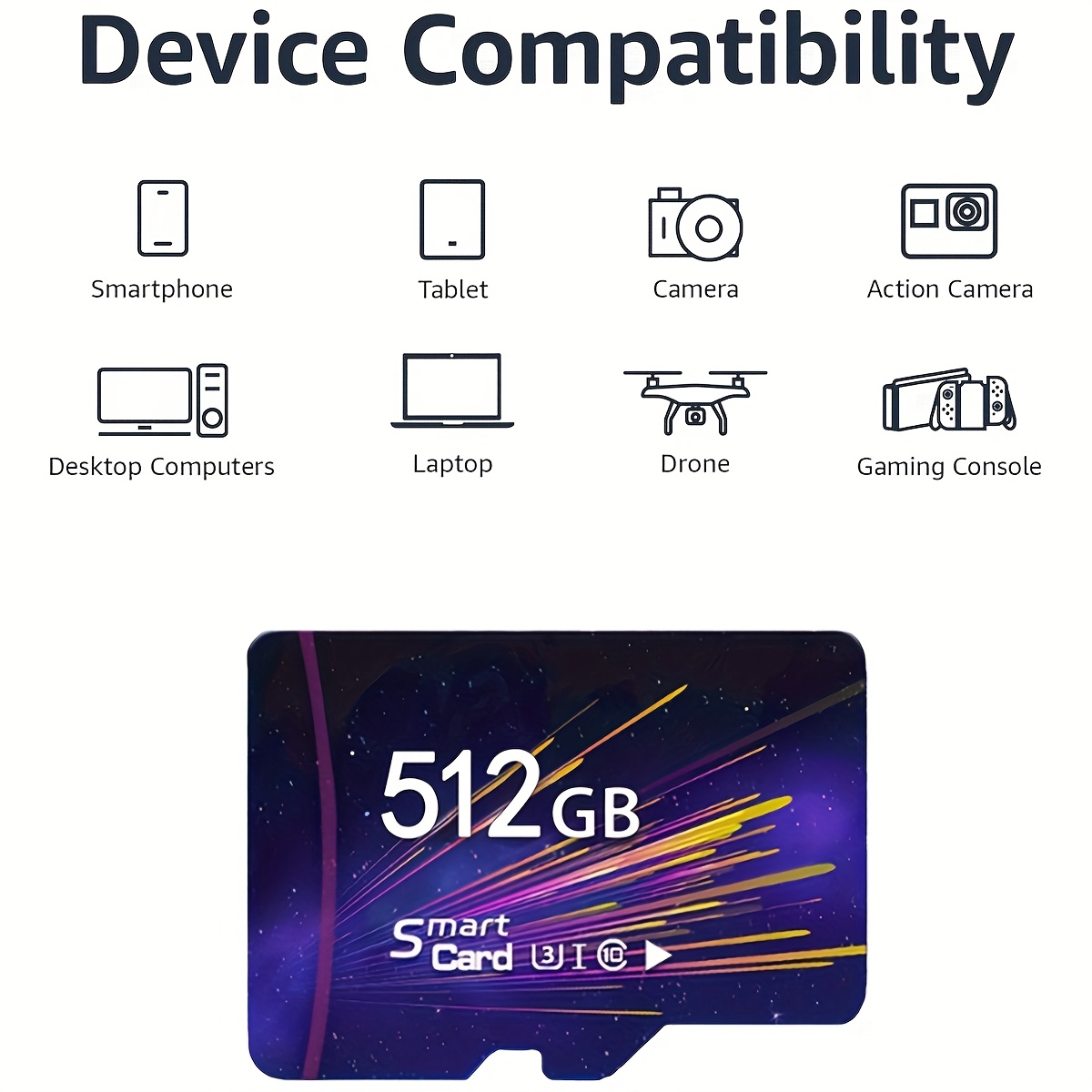 TEMU Large Capacity 512gb Storage Clip For Office Documents, Computers, Laptops, Cameras, Dash Cams, Surveillance Cameras, Drones, And Cars - Durable