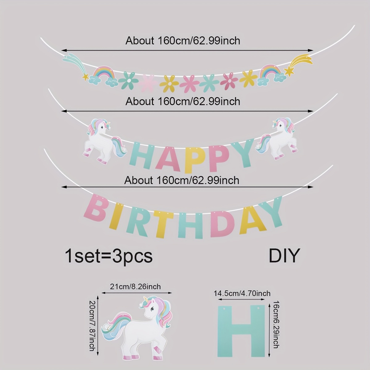 1set/rainbow Unicorn Birthday Bunting, Paper Banner For Party Decorations And Scenery Setup