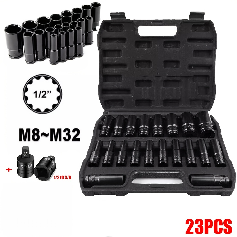20/23pcs Wrench Socket, Extended Hexagonal Wrench, Cannon Socket, 8mm-32mm, Very Suitable For Car And Motorcycle Maintenance, Durable Tools