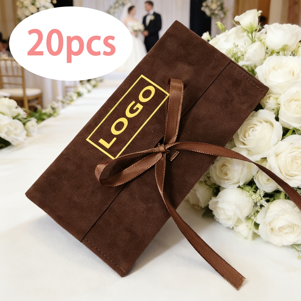 TEMU Custom 20pcs Envelope Bags, Bow Drawstring, Holiday Gift Flannel Drawstring Bags, Birthday Gift Custom Pattern Photo, Personalized Text, Logo,