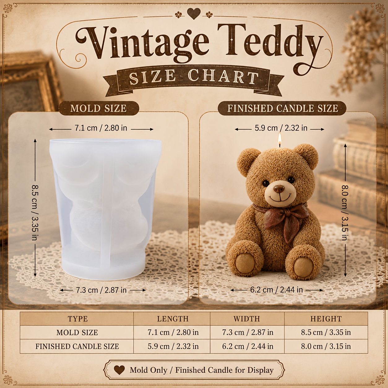 TEMU Teddy Bear Silicone Molds Suitable For Resin Casting, Soap Making & Plaster Crafts - Bow Sitting Teddy Bear Mold With Plush Texture, Irregular
