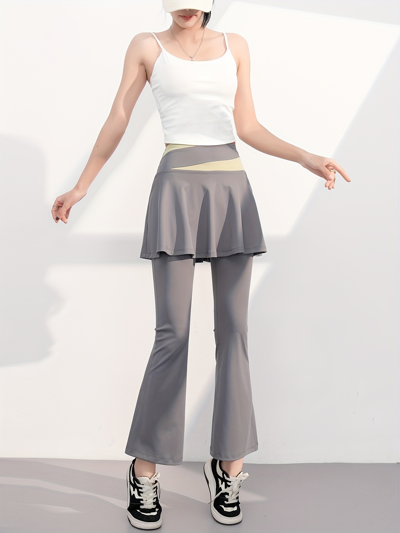 women's colorblocked flared skirt pants high waisted soft