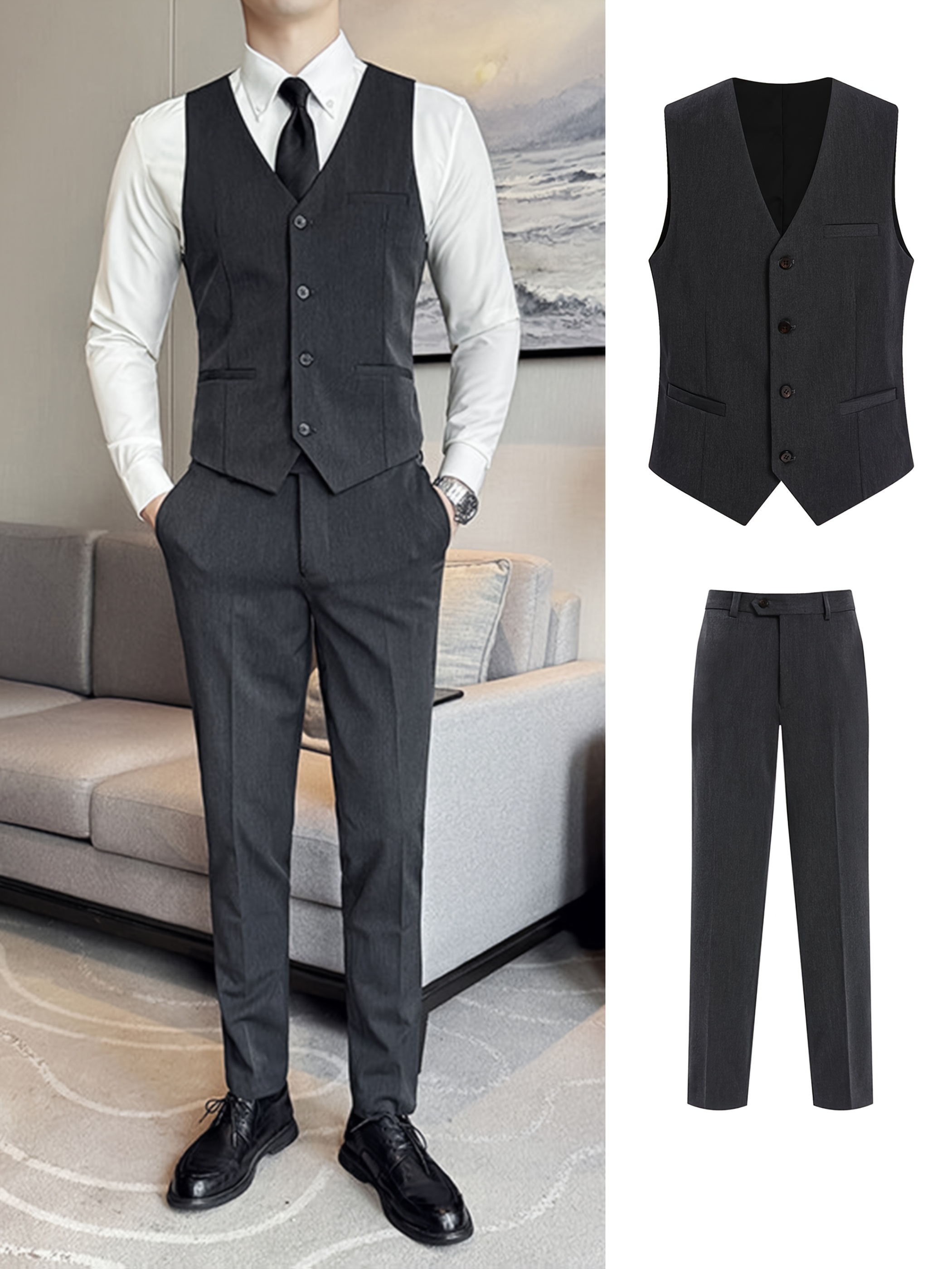 Pantalon Homme Positano En Polyuréthane Avec Gilet - Taille 34 Pantalon, XL Gilet - Neuf Avec étiquettes