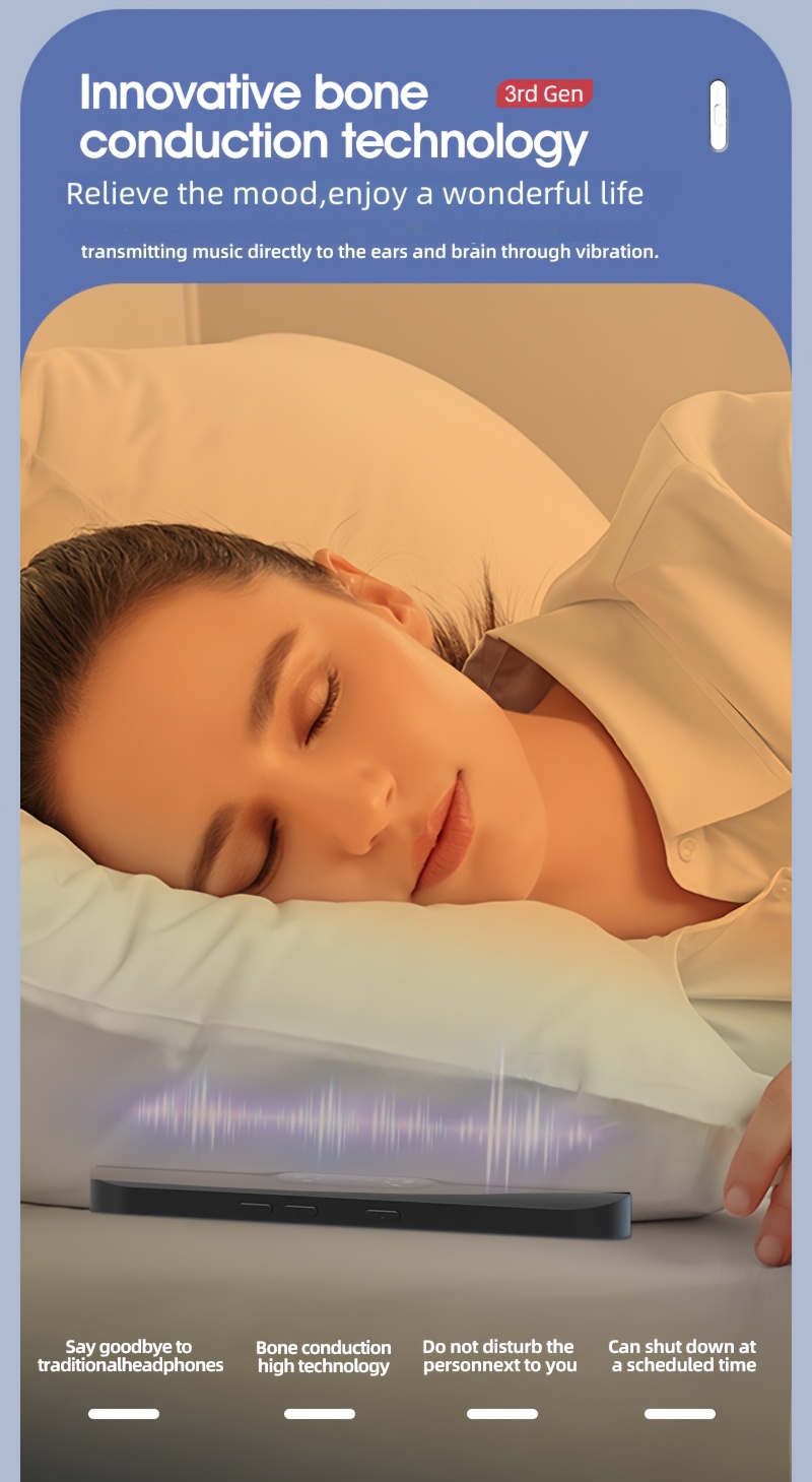 Bone Conduction Wireless Sleep Music Box - 3rd Gen High-Tech Under-the-Pillow Design, Exclusive Music Without Distractions, White Noise Reduction, Timed Shutdown, Supports Card Mode, Rechargeable Lithium Battery, Type-C Charging, Portable Audio Device for Relaxation, Sleep Aid, Sleek Cylindrical Design, Durable Construction