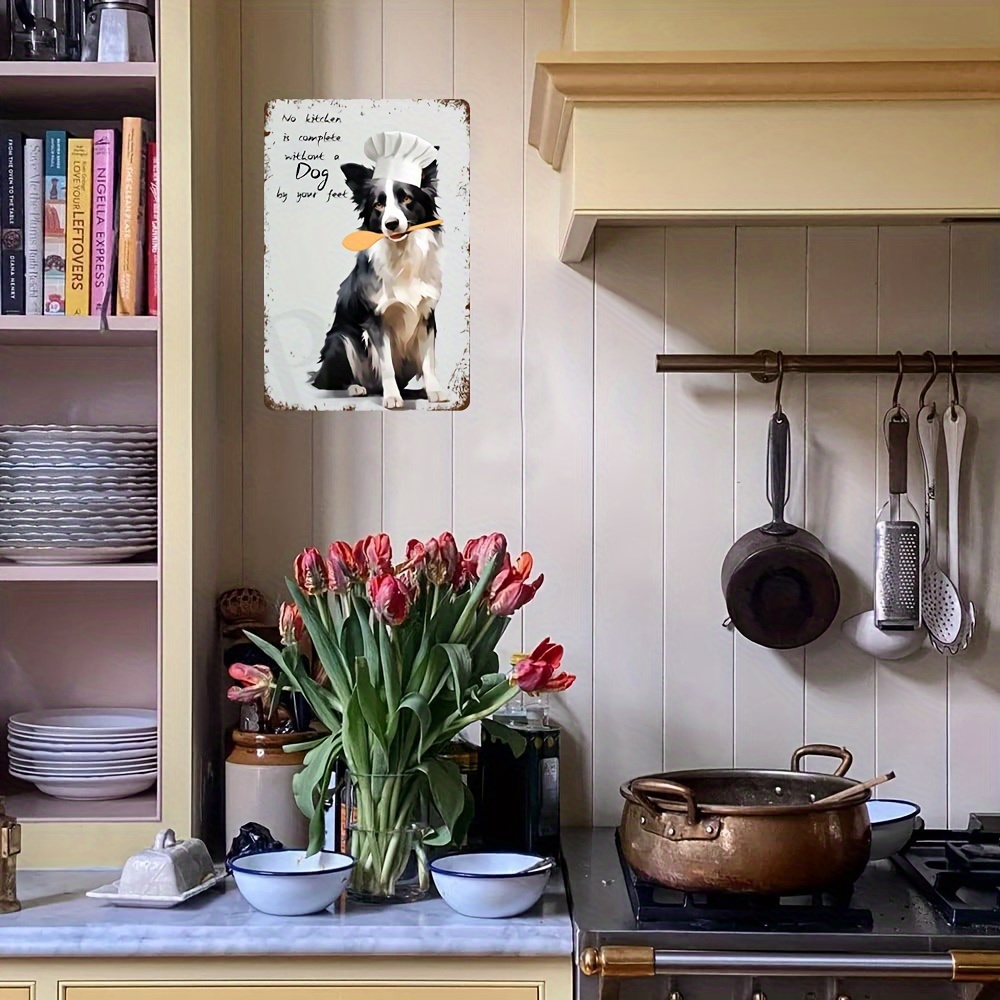 Targa In Latta Vintage Con Border Collie – Cartello Metallico 20x30 Cm Per Parete, Decorazione Rustica Per Cucina E Bar