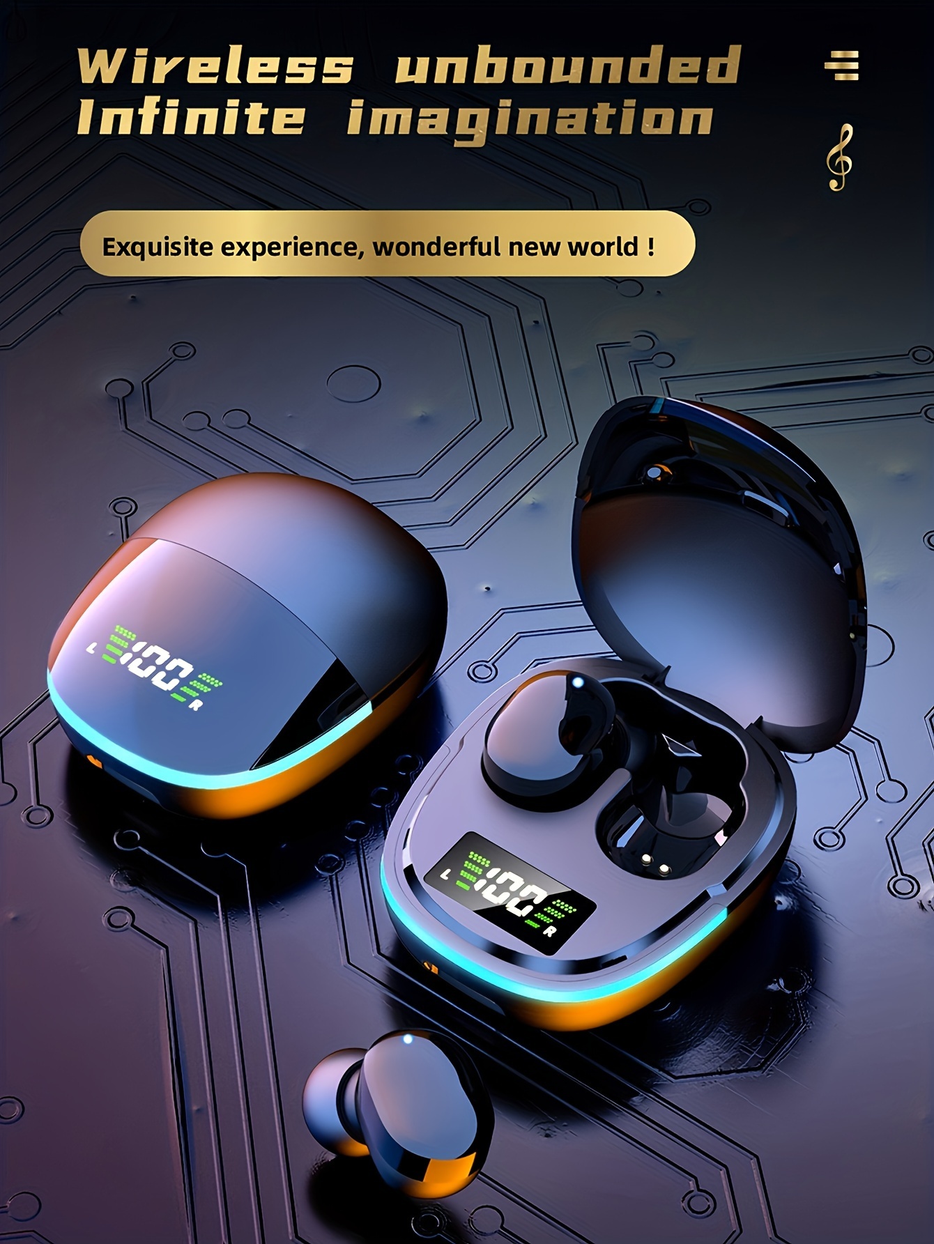 [LED Display] Wireless Earbuds with LED Display - Touch Control, USB Charging Case - Ideal for Sports & Gaming
