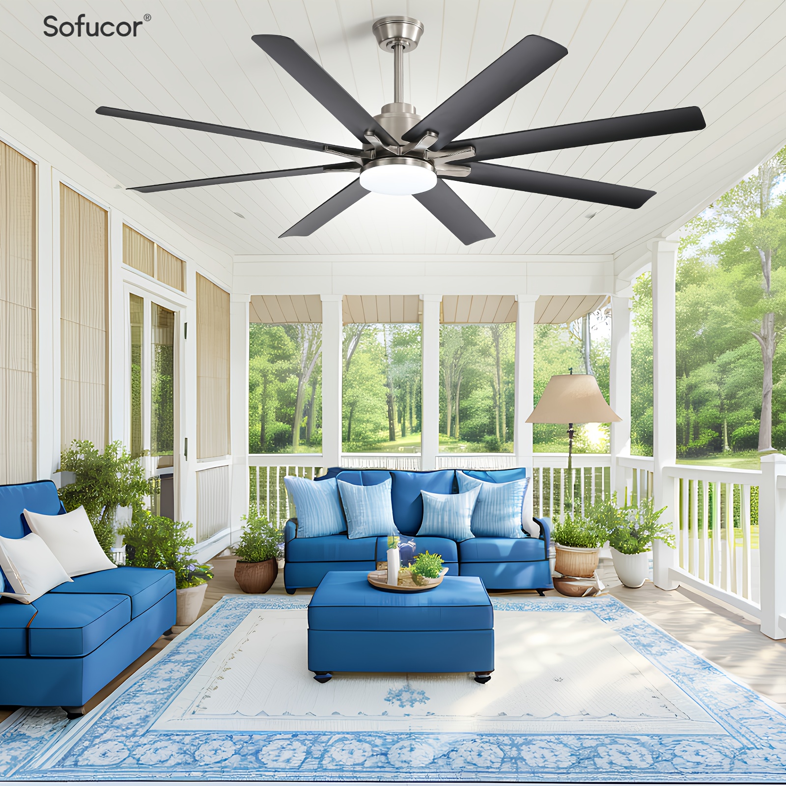 

Sofucor 1pc 66 Inch Ceiling Fan With Lights, Dimmable Ceiling Fan With 6- Motor Reversible Nickel Ceiling Fan For Home Office Patios