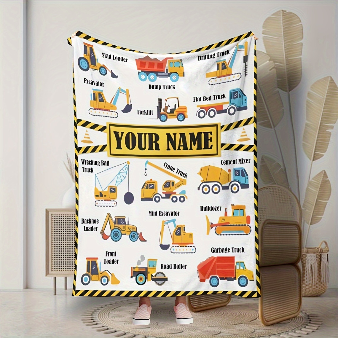 

1pc Custom Name Blanket Personalized Custom Gift Blanket Gift For Son Blanket Engineering Car Name Custom Blanket Soft Flannel Sofa Blanket