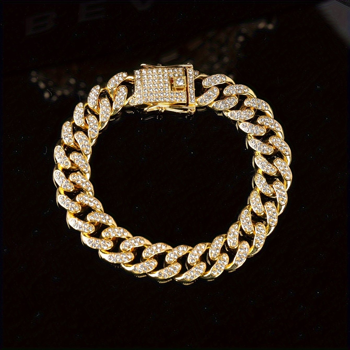 TEMU 1pc Pulsera De Moda Con De Estrás Completa En Amarillo Dorado, Estilo Hip Hop Urbano, Joyería Para Mujeres Y Hombres, Pulsera De Pareja