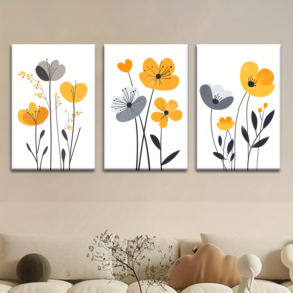 TEMU 3 pièces/set, Peinture sur Toile--Non Encadrée, Fleurs Médiévales , Simple, Ensemble de Dessin d'Artiste, Salon, , Bureau, Café, Bar, Art ,