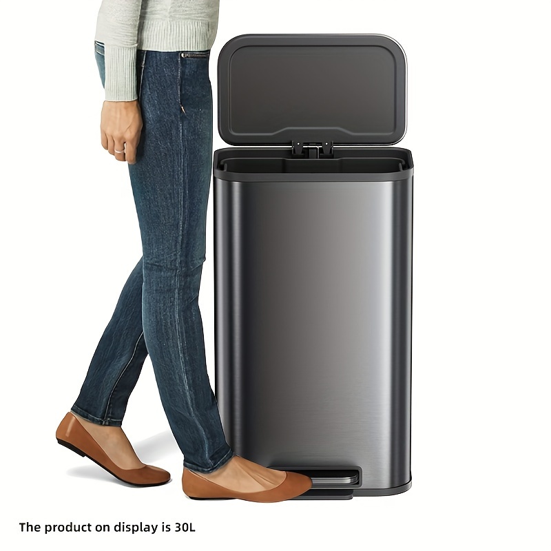 Stainless Steel 30 Litre Trash Bin with Lid, 30.28 L Kitchen Tall Trash Can Bin Metal Waste Bin for Home Hotel Office Public New Home Decoration Christmas Gift Kitchen Trash Cans
