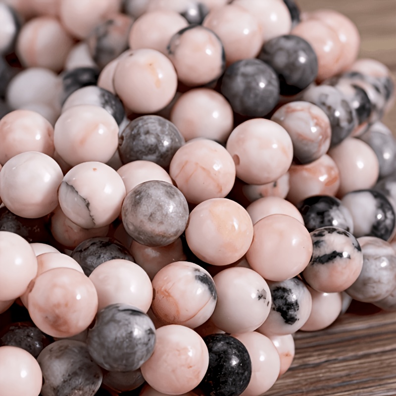 TEMU Natural Pink Zebra-striped Jasper Beads - Genuine Suitable For Making, Handmade Round Beads For Necklaces, Bracelets, Earrings, Anklets | Zebra