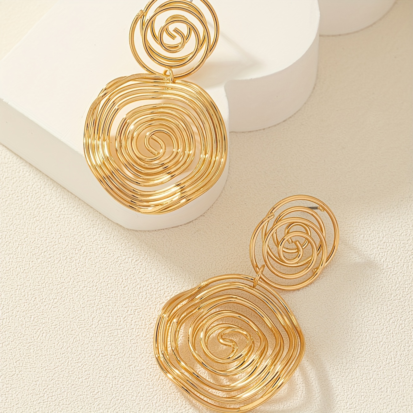 Vintage Golden Spiral Pattern Dangle Earrings, Punk Style