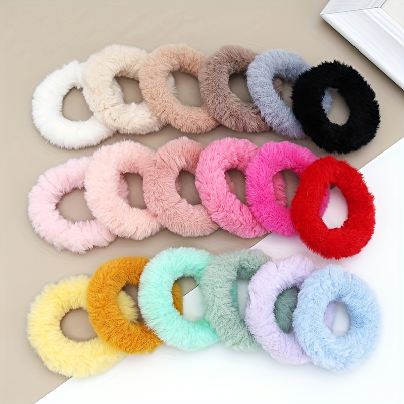 

18pcs Plush Hair Tie Set - Soft, Stretchy Rabbit Fur Scrunchies For Women & Girls - Cute & Sweet Ponytail Holders