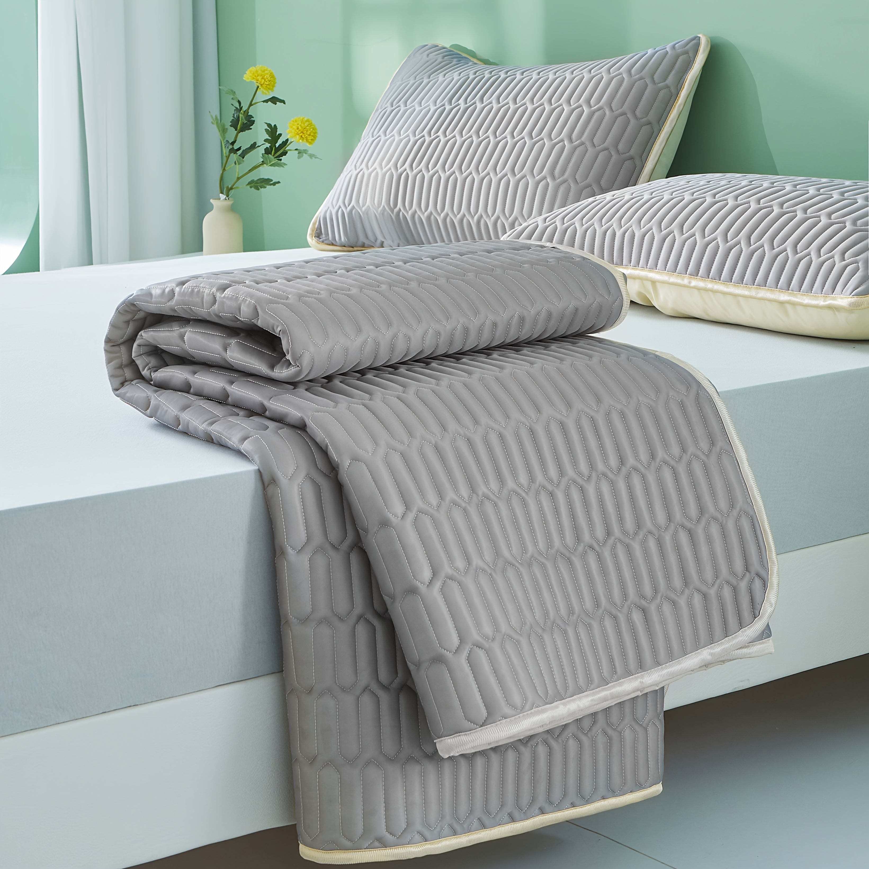 Image of 1pc Minimalist Solid Color Cooling Mat, Refreshing -friendly Bedding Protector Pad, Foldable Mattress Pad, Does Not Pillowcase Or Pillow Insert, Suitable For Dormitories, Bedrooms, And Hotels
