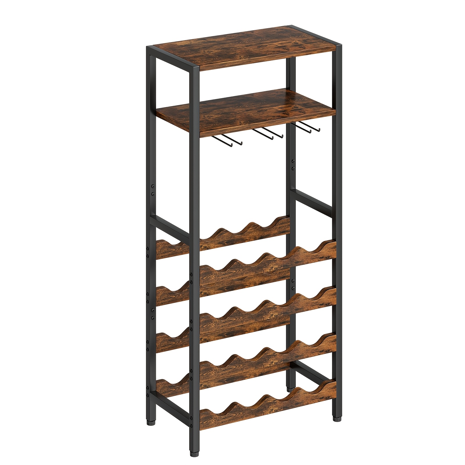 Image of 6-tier Wine Holder, Freestanding Wine Rack Holds 16 Bottles, With Shelf And Glass Holder, -wood Perfect For Home And Bar, Tabletop Wine Racks For Kitchen, Dining And Small Bar
