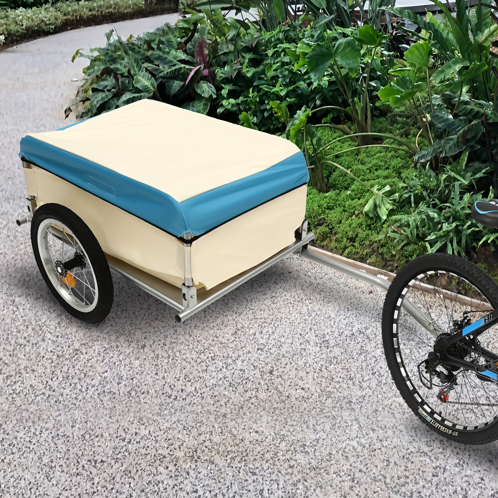 Image of Heavy Duty 50kg Bike Cargo Trailer For Mountain Bikes - Aluminum/ With 24/26'' Wheels, Quick Release Harness & Pvc - 110lbs Capacity For Camping/groceries