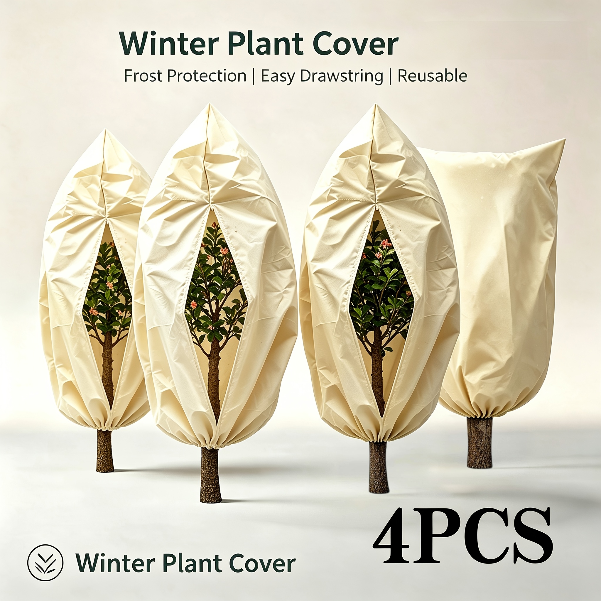 TEMU Ensemble de 4 pièces - Housse de protection contre et l'hiver épaissie pour plantes, fleurs et arbres d'extérieur, résistante au vent et à la