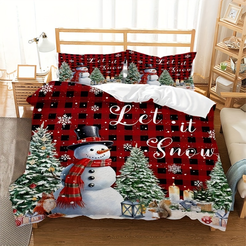 

3pcs Christmas Bedding Set - Duvet Cover & Pillowcases Snowman, - , For , Dorm, , Rv