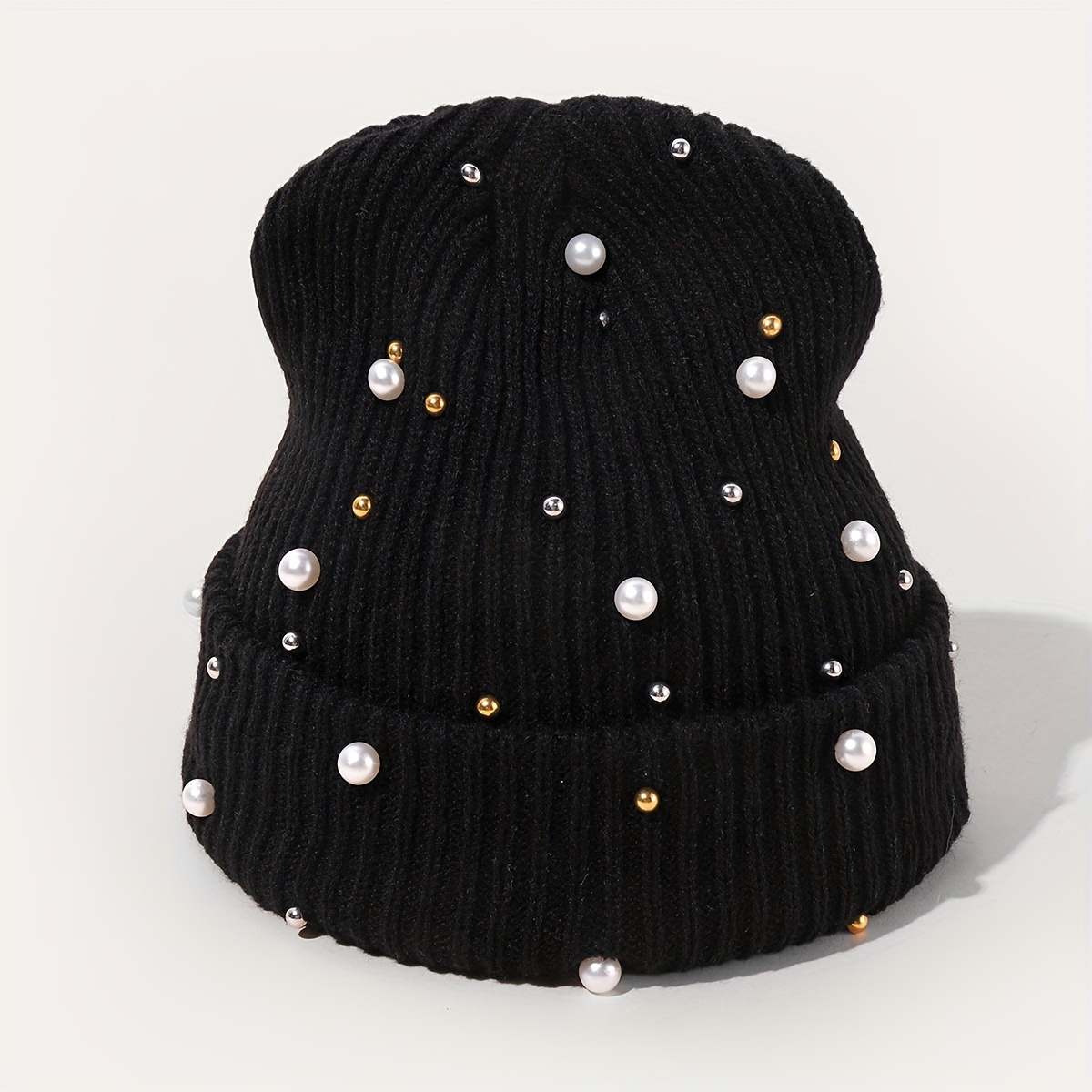 

1pc Of Women' Pearl Decorated Knitted Hat Without Suitable For Autumn And Winter Warm Wear And Travel