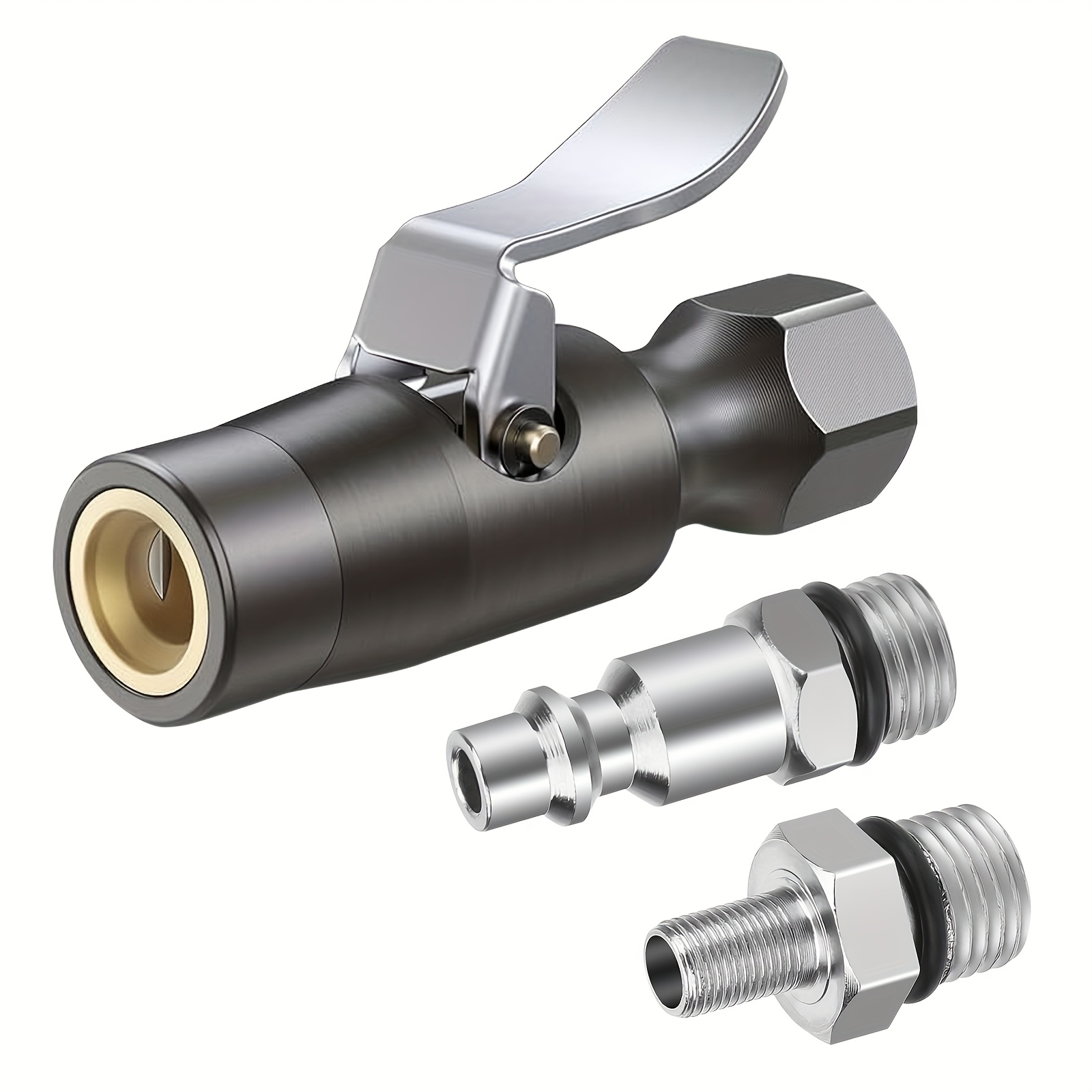 TEMU Heavy-duty Dual Steel Jaw Locking Air For Schrader Valves - Leak-proof, Durable Brass & Stainless Steel, Ideal For Cars, Motorcycles, Rvs, , Secure Tire Locking| Construction|brass Washer