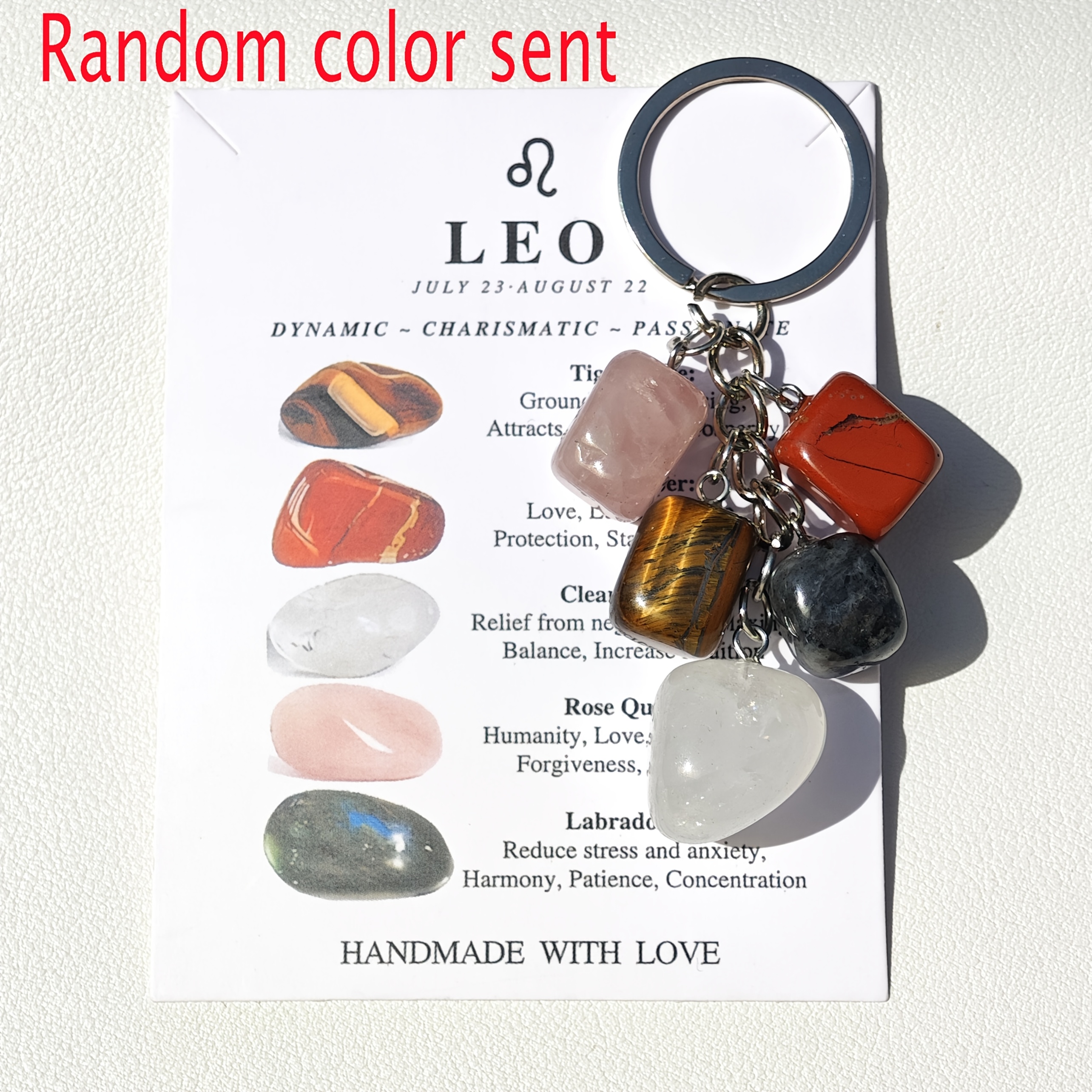 TEMU Natural Stone Zodiac Keychain, 12 Constellation Crystal Keyring, Handmade Gemstone Car Key Charm, Astrology Spiritual Gift For Women Men,