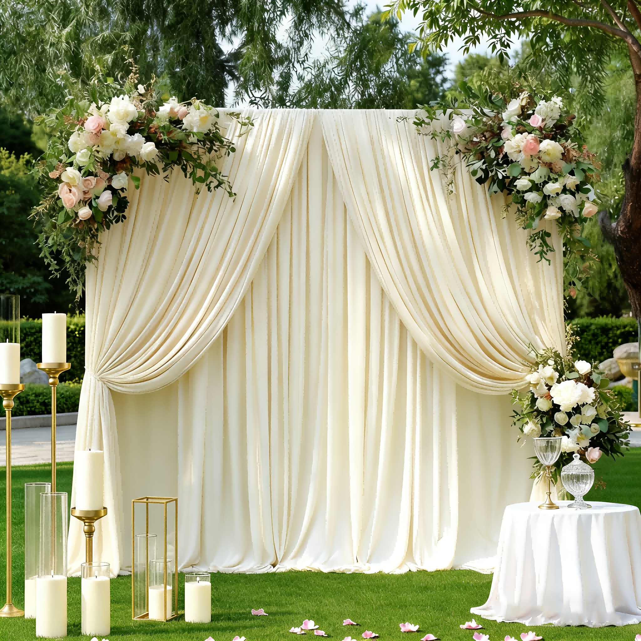 TEMU 2d Flat 1pc Elegant Beige Satin Backdrop - Classic Camera And Stage Decor, Wrinkle-free Party Background Curtain, Craft Fabric Suitable For