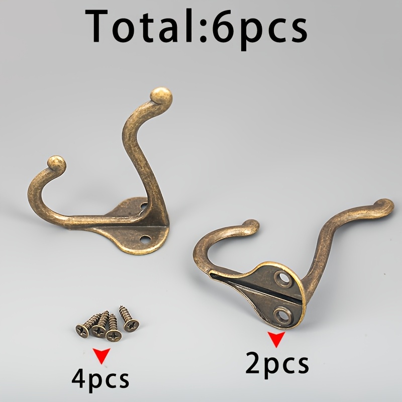 TEMU 2pcs Bronze Alloy Double-prong Handles + 4pcs 3x12 Screws, Totaling 6pcs. Double-prong Hooks, European-style Wall-mounted Coat Hooks For ,