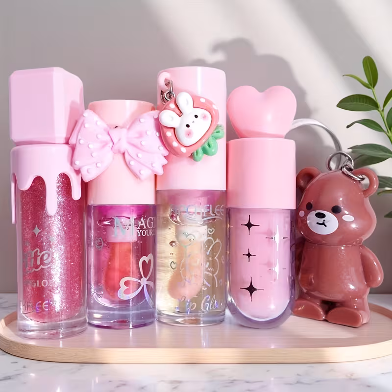 pink sphere multi style lip makeup set 5pcs kit cute bunny tinted lip oil 3d bear matte lip glaze heart shaped head cream moisturizing lip base cream bottle pearlescent shimmer lip gloss beautiful christmas gift birthday gift 5 lip se Product details 1