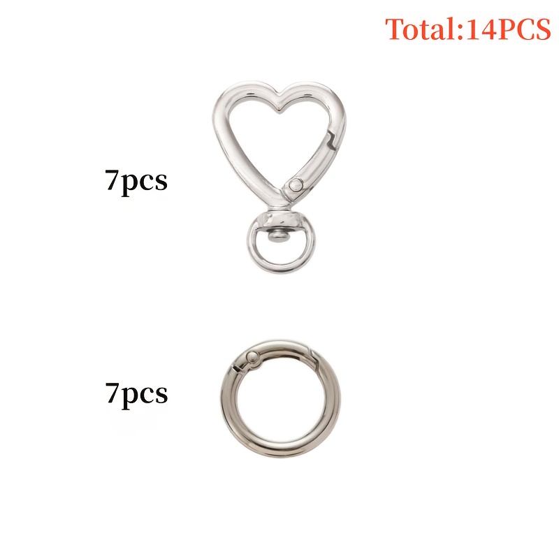 Image of 14pcs Heart-shaped Metal Keychains (7 Heart-shaped Springs And 7 Opening Rings) - Heavy Duty Opening Design Rotating Closure, Elegant Metal End Suitable For Keychains, Wedding Gifts
