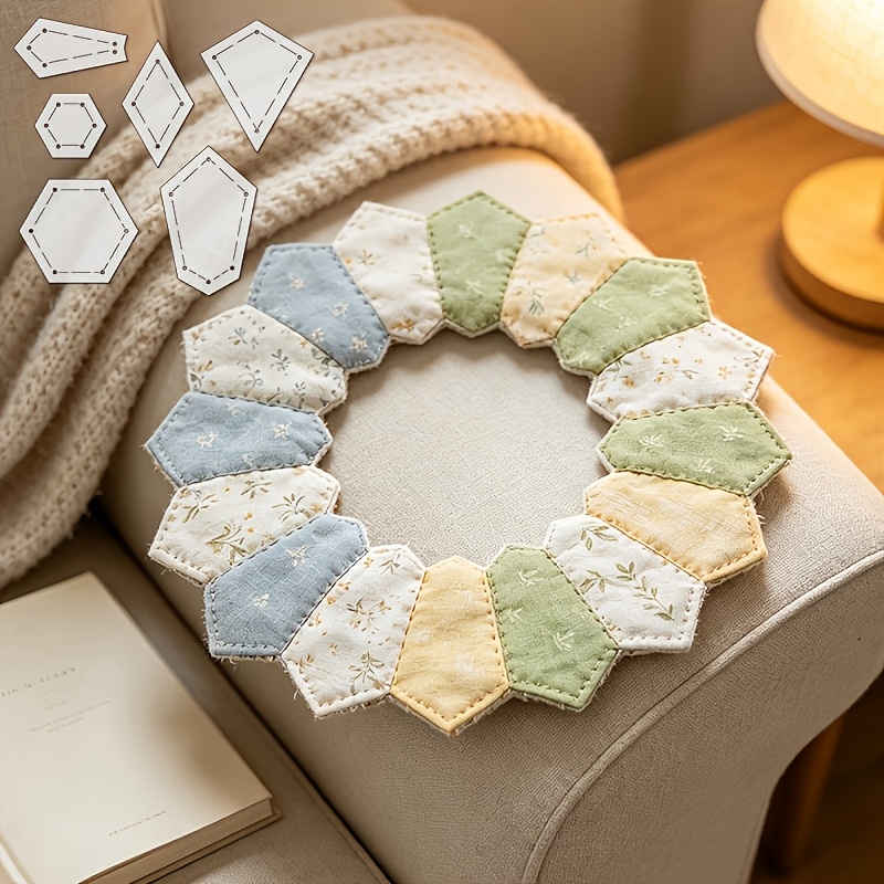 TEMU 6pcs Template Set, Including Large And Small Flower Dresden Plates, 1 Inch And 1/2 Inch , Star And Kite Cutting Patterns - Sewing Templates With