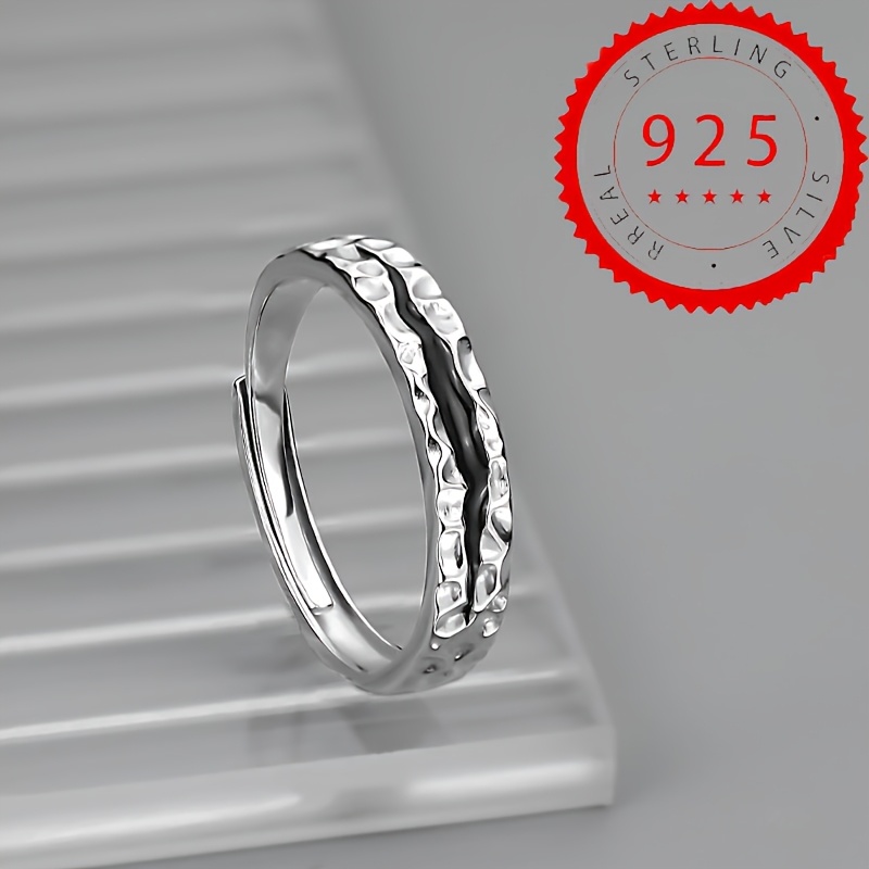 Image of 1pc S925 925 Silvery Plated Luxury Open Adjustable Ring For Men And Women, High-quality Jewelry For Holiday Parties, Weighing Approximately 4.