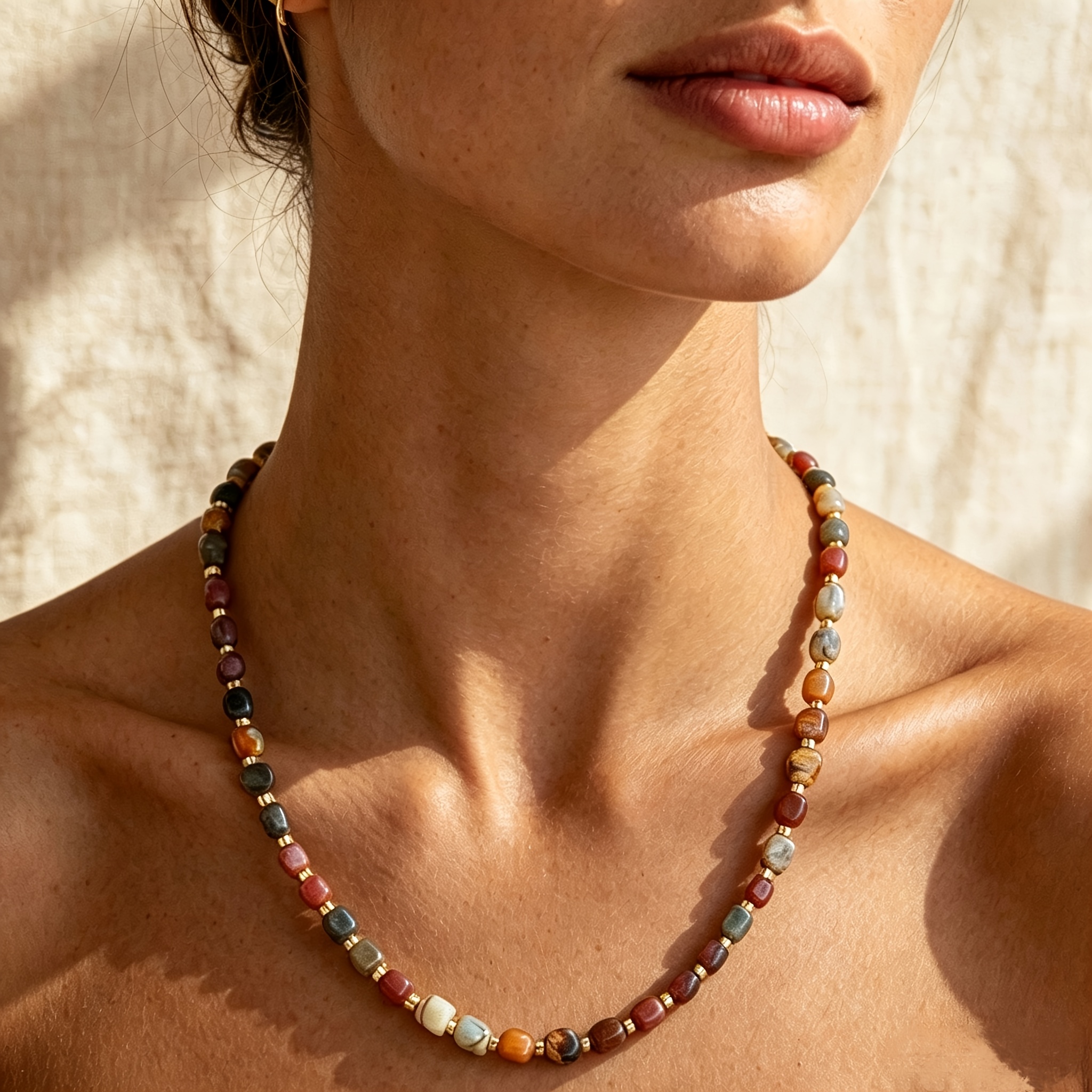 TEMU Collar gargantilla de 1 pieza con cuentas de piedra natural de Picasso, gargantilla de cadena ajustable en tono dorado, collar de cuentas de