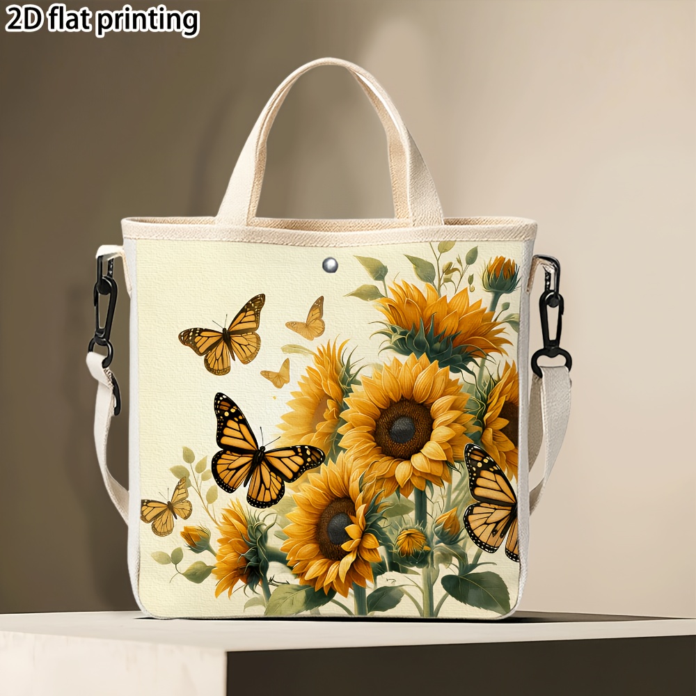 TEMU 1pc Sunflower & Handbag Suitable For Bridal Party Favors, Travel, Holiday Gifts - Elegant Wedding Accessory, With Sunflower Pattern, Hand