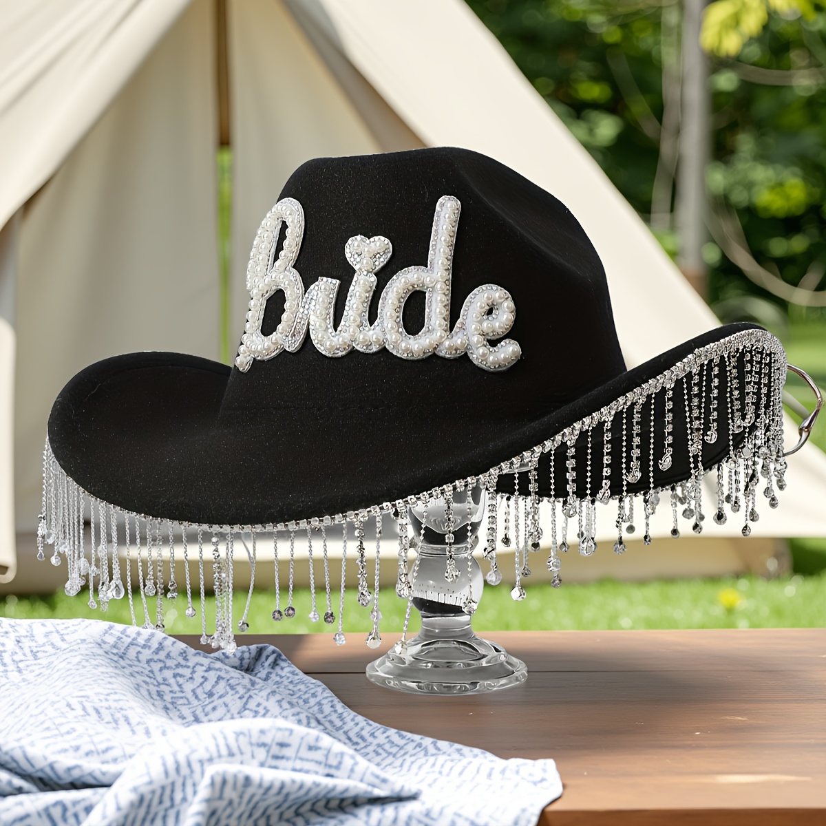 elegant black brides hat sparkling bride embroidery pearl  display picture 1