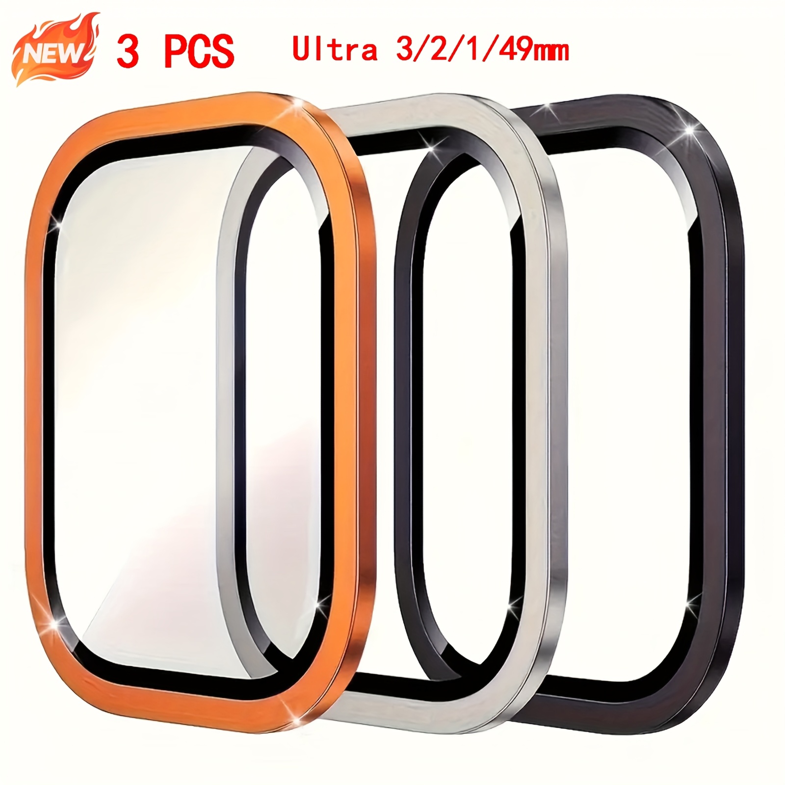 E-shop 3 Stück & 2 Stück für Apple Watch /Ultra 2/Ultra Displayschutzfolie 49mm, 9H Panzerglas + Titanlegierung Rahmen, [Originalform]