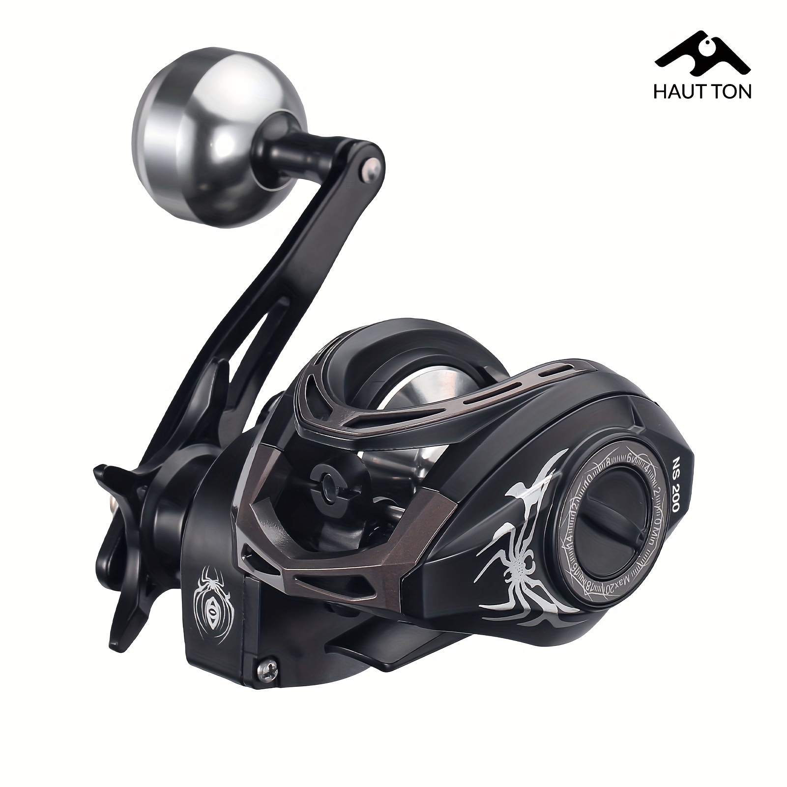 

Haut Ton Black Spider Baitcasting Reel - 6.3:1 Gear , 15.43lbs Max Drag, 5+1bb For Freshwater & Saltwater Fishing, Water