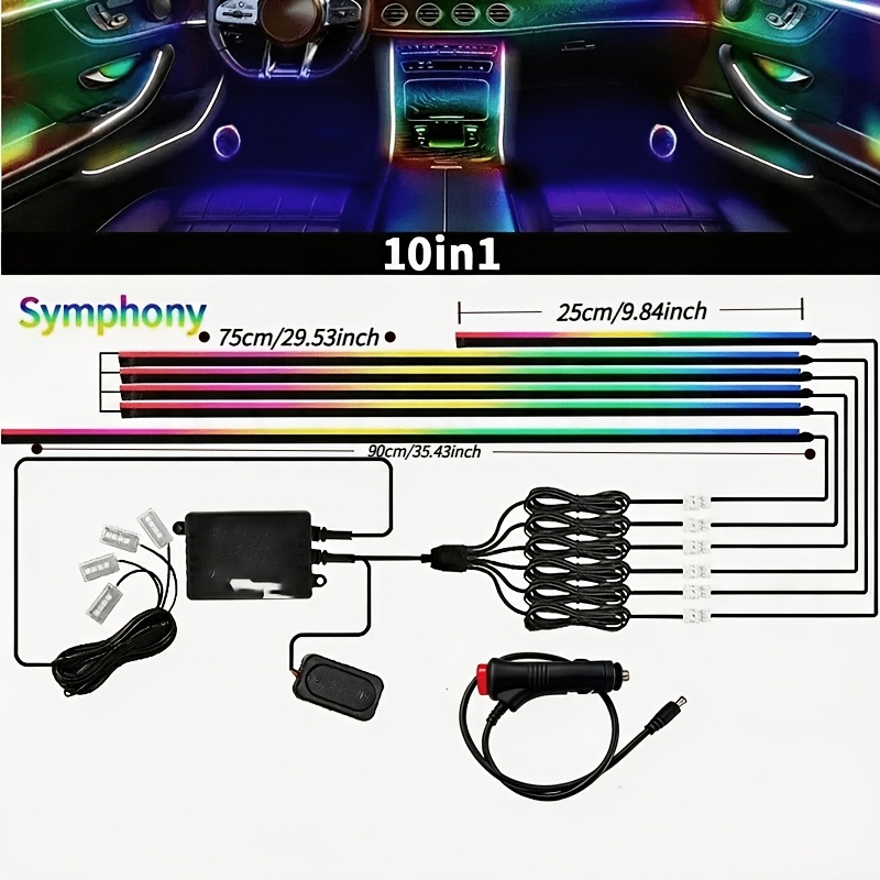 TEMU Lumières de voiture 10-en-1 pour sas de sécurité, lampes d' RGB universelles 6-en-1, lumière LED pour voiture, batterie