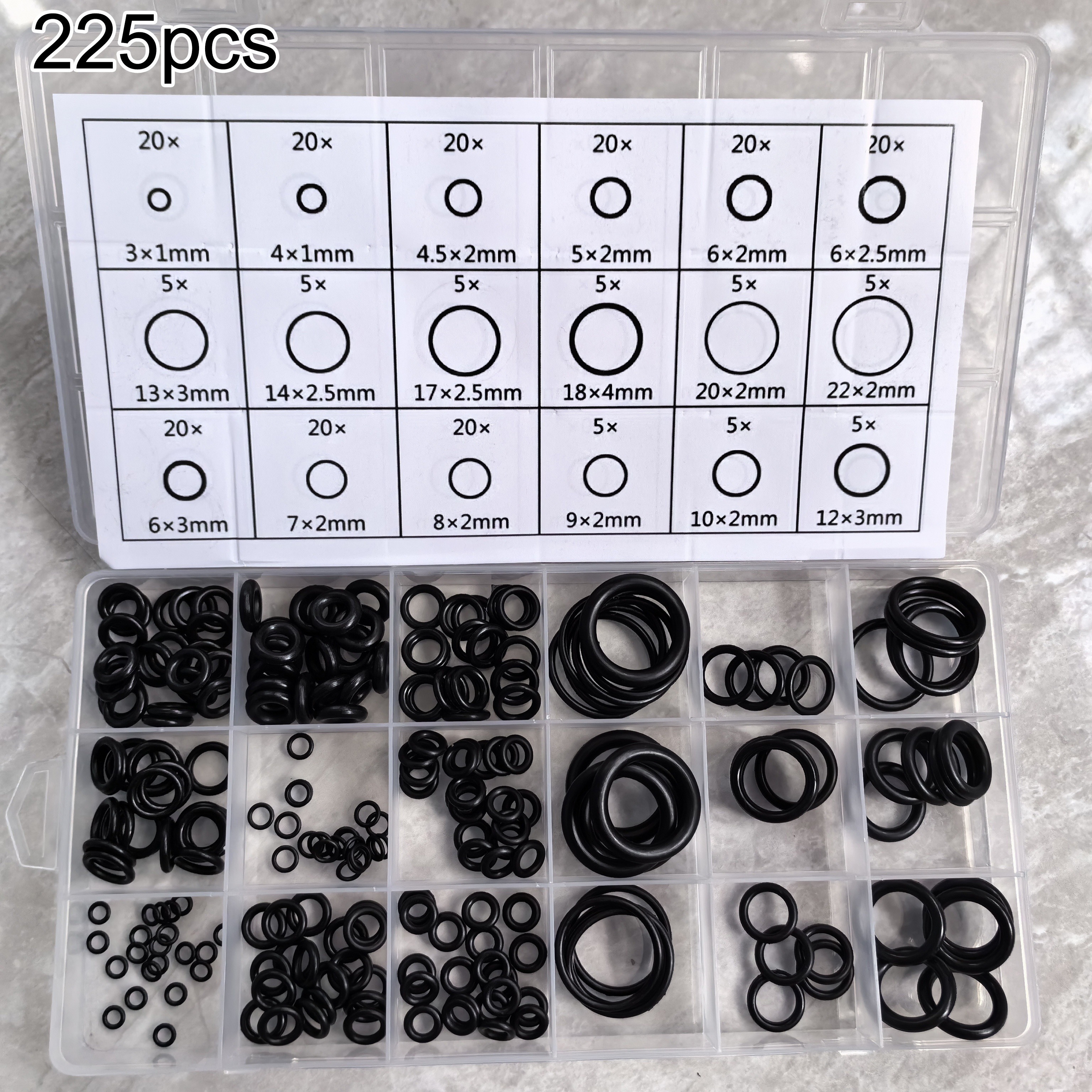 90-225 Stück 18 Größen Gummi O-ring Sortiment Kit: Professionelle