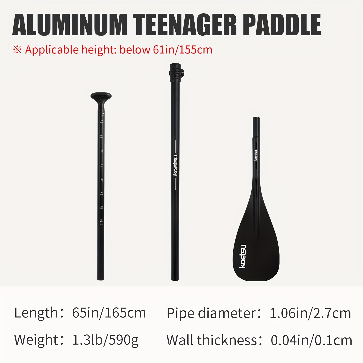 TEMU Koetsu Adjustable Aluminum Paddle - , Surfboards & Kayaks, To 61" Tall Users, Black