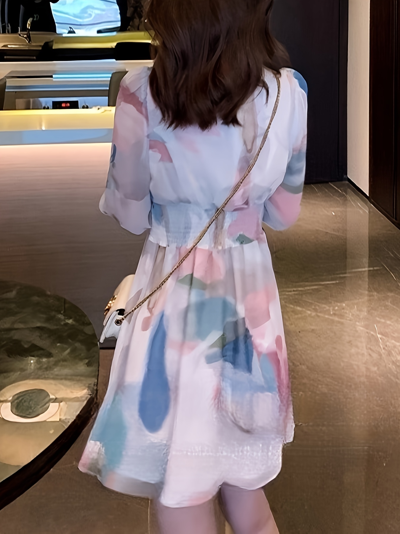 womens floral chiffon long sleeve v neck dress high waist a - Temu Australia