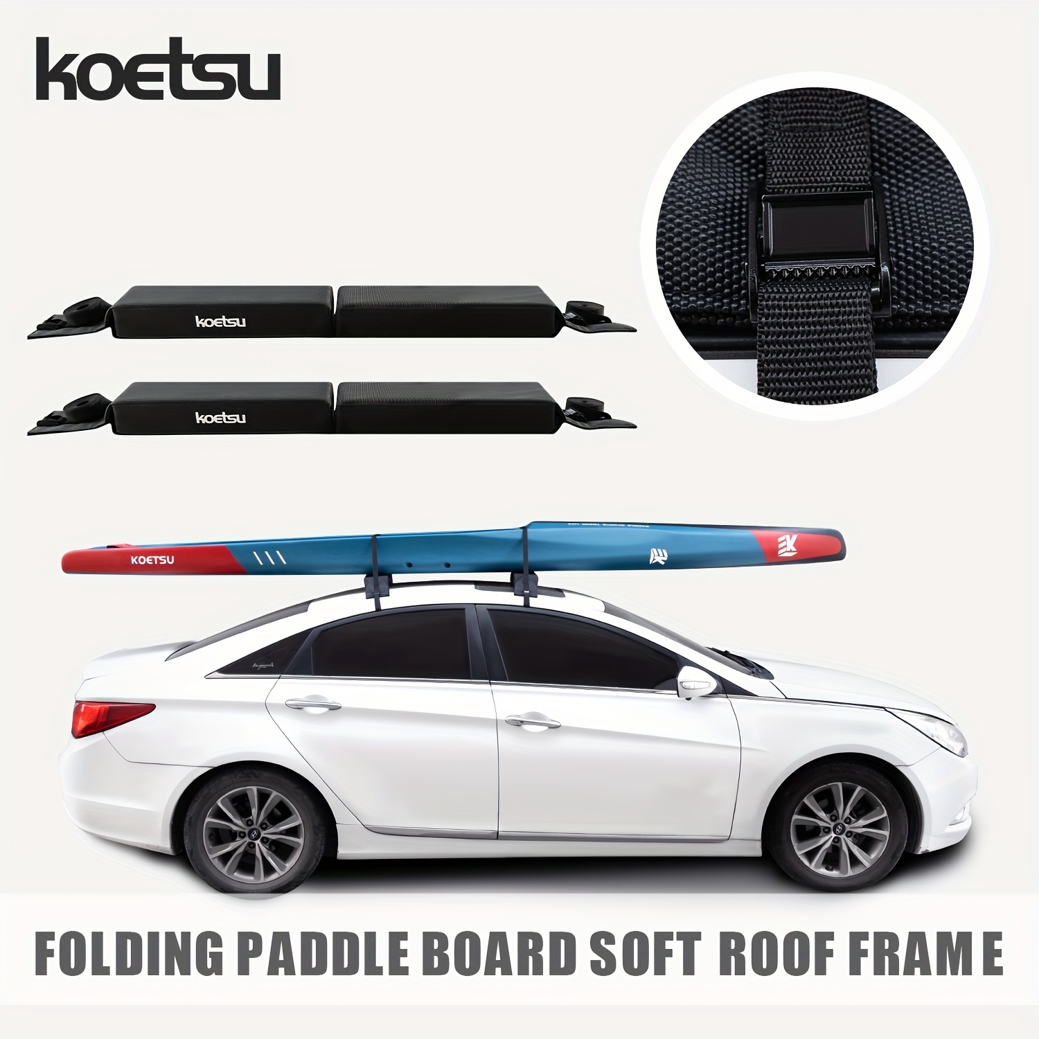 

Koetsu Folding Paddle Soft Roof Rack For Car, Polyether Material, Black, Strap Mounting, And Transport, Single Pack