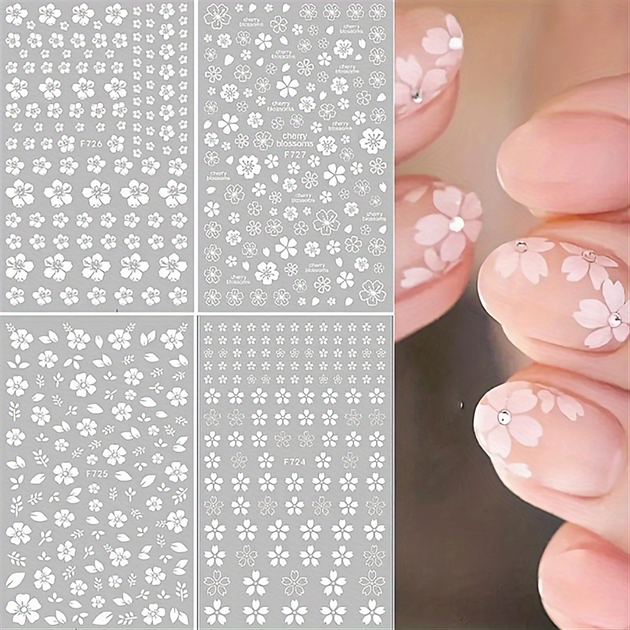 

4 Sheet White Sakura Nail Art Stickers, Self Adhesive Cherry Blossom Design Nail Art Decals For Nail Art Decoration,nail Art Supplies For Women And Girls