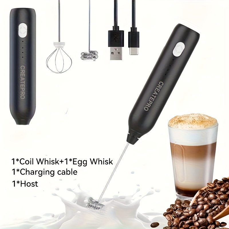 Createpro Electric Milk Frother For - 3-speed Rechargeable Frother With Whisk & Stand Mixer, Design Suitable For, Office, For Use, - Milk Whisker For Latte, Cappuccino, Hot/ Drinks