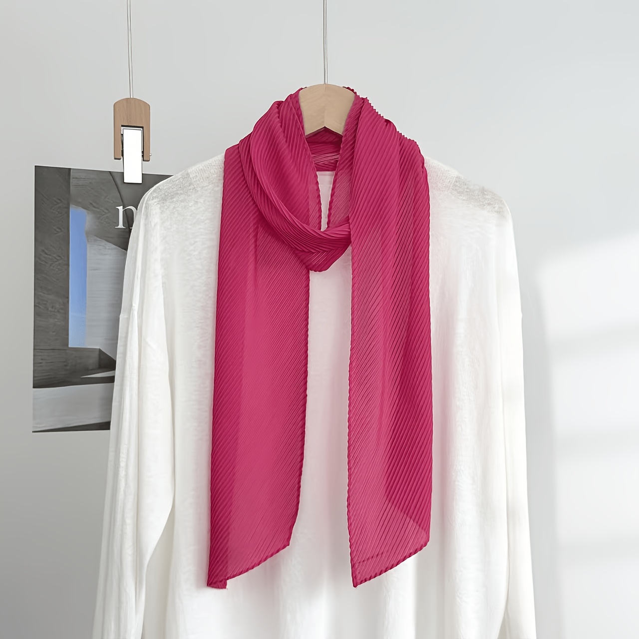 TEMU Multi-series Solid-color Pleated Long Women's Sash, Featuring A Solid-color 1pc Design With A Continuous Diagonal Three-dimensional Pleated