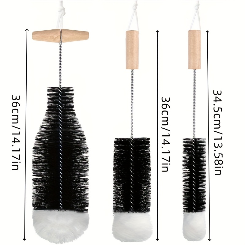 Image of 3 Piece Set With Handle Bottle Brush, 35cm Bottle Brush Compatible With Glass Bottle, Glass Water Bottle Cleaning Brush, Bottle, Baby Bottle, Drinking Water Bottle