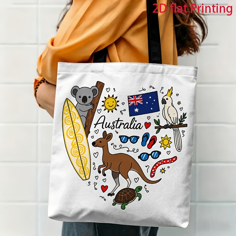 TEMU 1pc 2d Printed Koala Kangaroo Australian Element Pattern Shoulder Bag, Stylish Casual Daily Commute Tote Bag, Multifunctional Lightweight