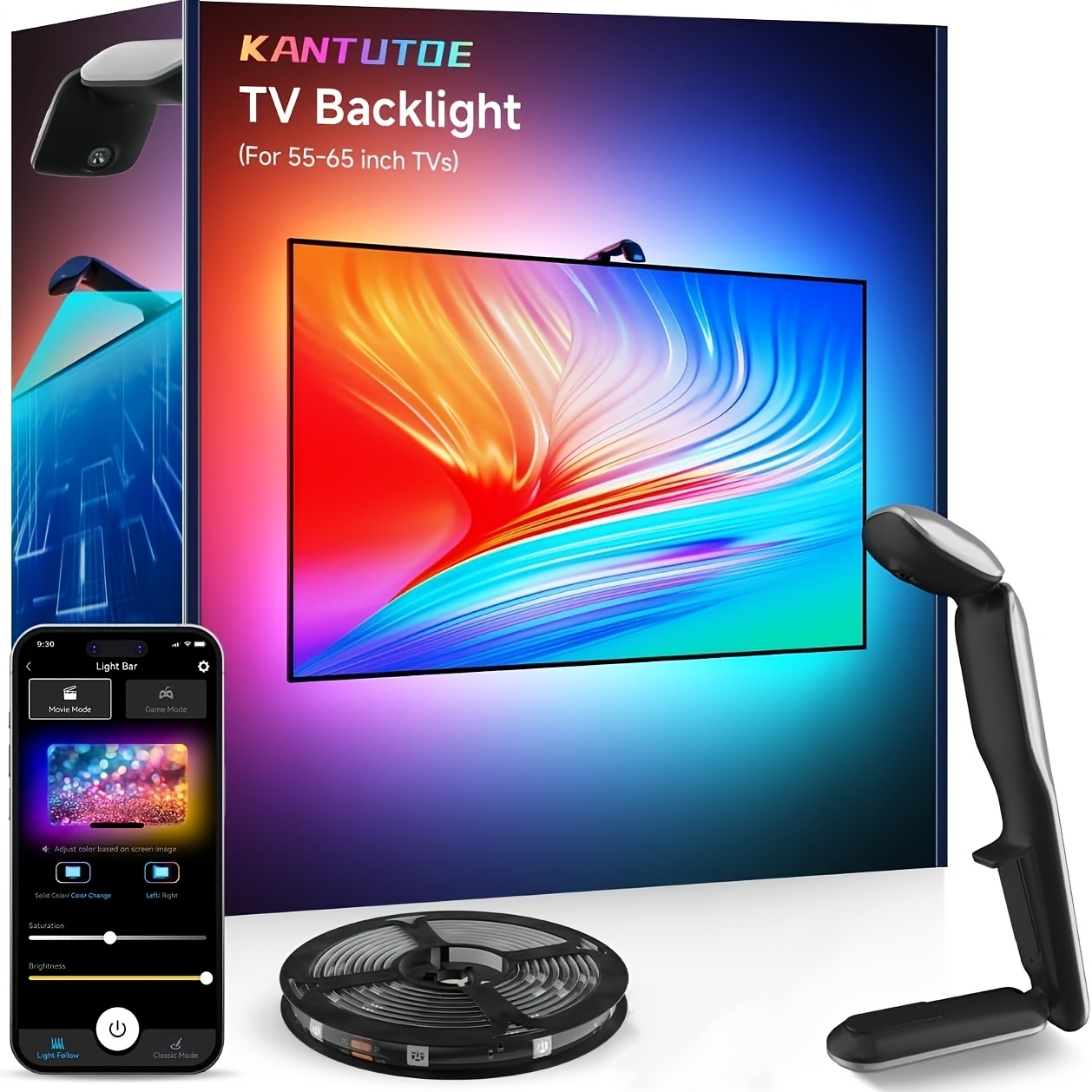 TEMU 16.5ft Tv Led Backlight With Camera, Sync To Screen Smart App Control Rgb Led Strip Lights, Music Sync Color Changing Tv Lights For 60-100 Inch