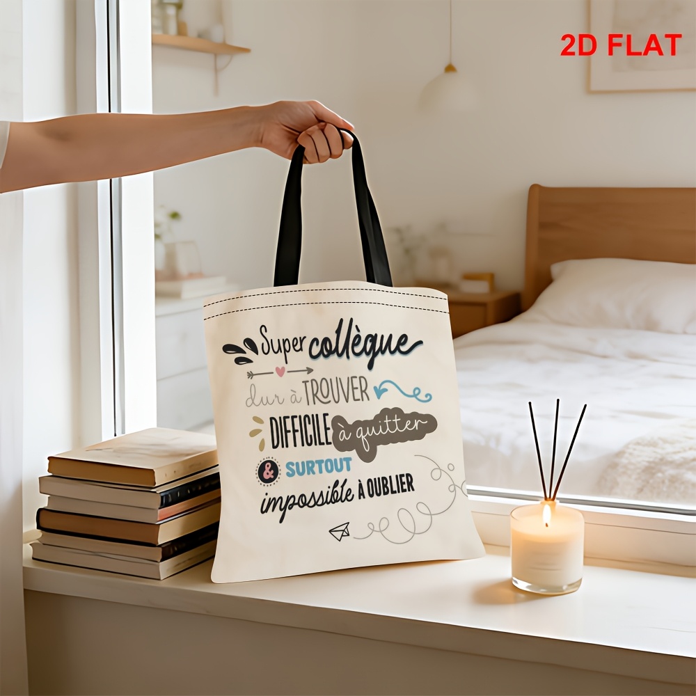 TEMU 1 sac fourre-tout plat 2D avec impression de de collègue français, sac à bandoulière décontracté et léger pour les quotidiens L0406FBD1079