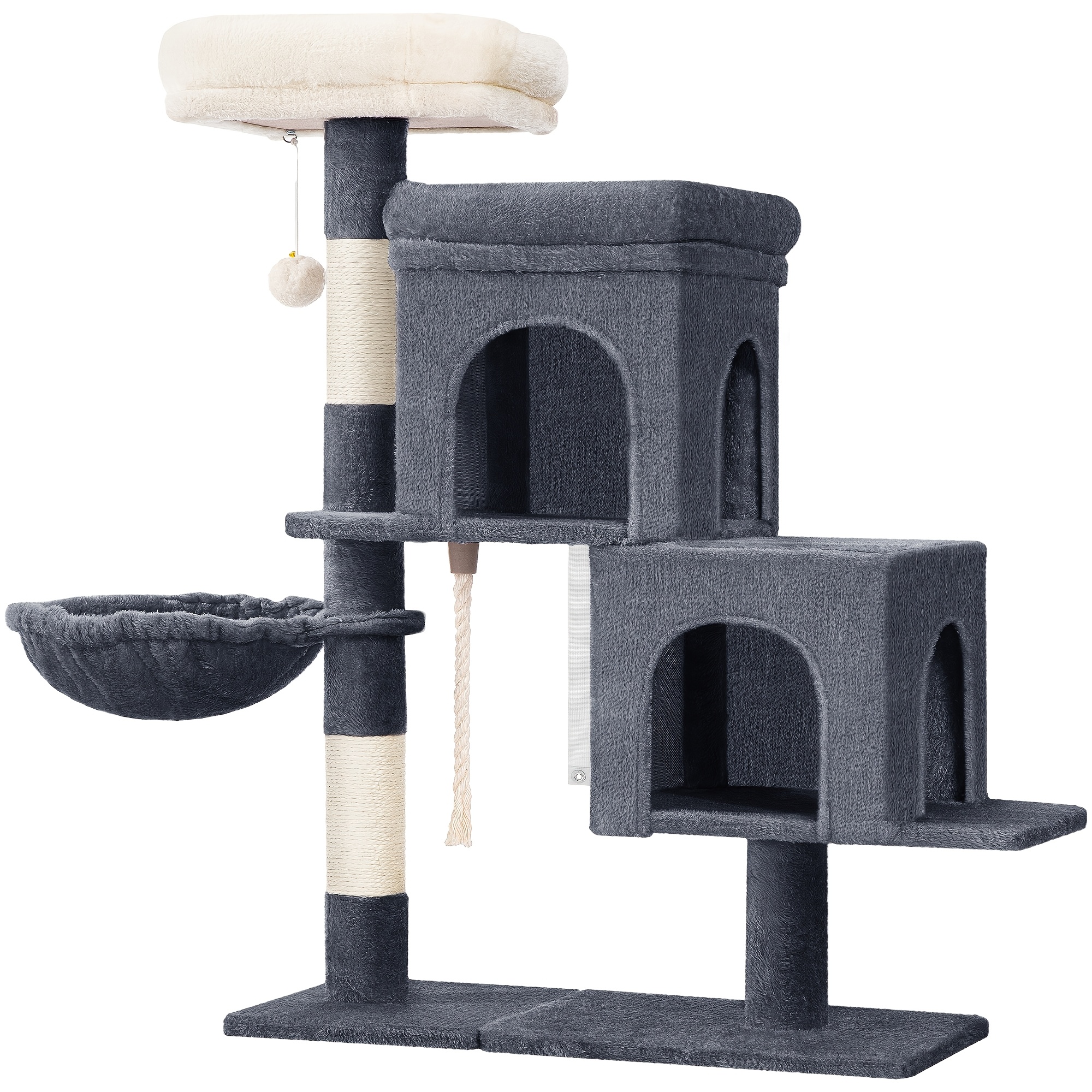 TEMU Árbol para gatos, pequeño de 95 cm, espacioso y resistente, base ajustable, una plataforma grande y , pelota de felpa, cama para gatos, rascador